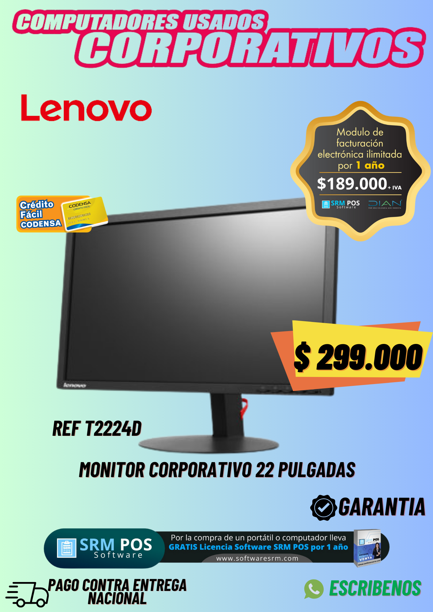 MONITOR LENOVO CORPORATIVO REF T2224D